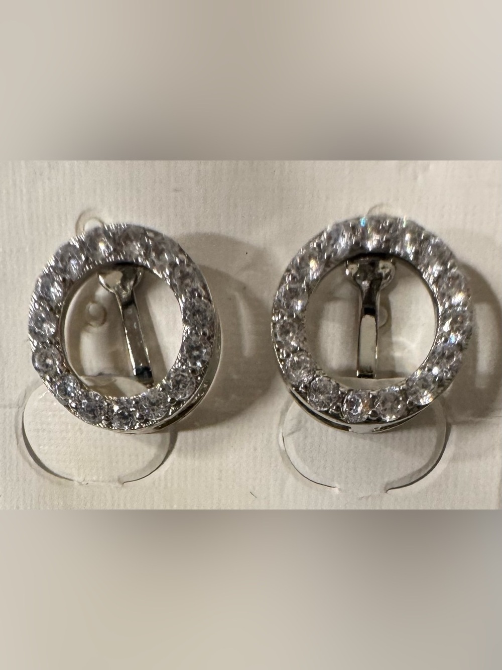 Silver Crystal Circle Clip-On Earrings flashy shiny zirconia classic style
